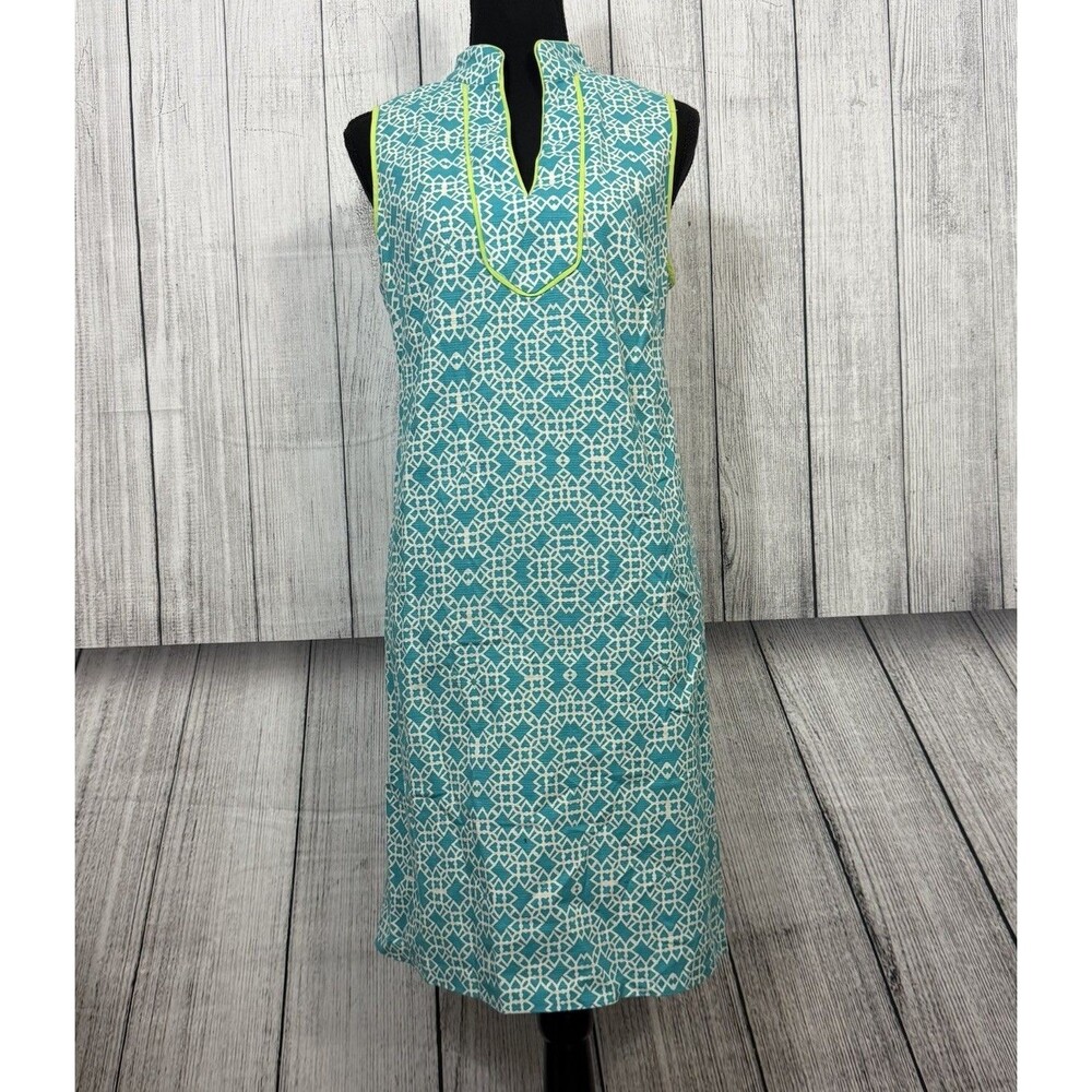 Eliza J Women's Size 10 Blue Geometric Sleeveless Shift Dress Preppy Resortwear